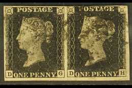 1840  1d Black Pair, SG 2, Plate 7,  "D - G / D - H", Juct Clear To Large Margins All Round, Fine Used (D-H With Tiny Im - Sin Clasificación