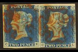 1840  2d Pale Blue PAIR 'CK - CL' Plate 1, SG 6, Fine Used With 4 Clear Margins & Neat Red MC Cancellations. An Attracti - Other & Unclassified