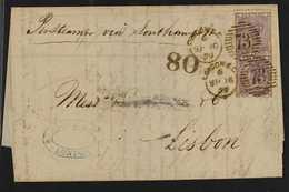 1859  (16 Sep) Entire Letter Addressed To Portugal, Bearing 1855-57 6d Lilac (x2) Both With WATERMARK INVERTED Variety ( - Andere & Zonder Classificatie