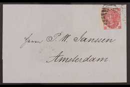 1867  (May) Entire Addressed To Netherlands Bearing 1865-67 3d Rose Plate 4 (SG 92) Tied By "18" Numeral Cancel, Plus "L - Sonstige & Ohne Zuordnung