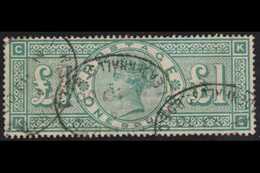 1887-92  £1 Green, SG 212, Fine Used With Crisp Registered Oval Pmks. Cat £800 For More Images, Please Visit Http://www. - Other & Unclassified