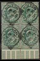 1902-10  USED IN 1901 - ½d Blue-green, Block Of Four, SG 215, Very Fine Used, DATED ONE DAY BEFORE ISSUE, Clear Squared  - Sin Clasificación
