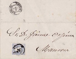 Año 1870 Edifil 107 50m Sellos Efigie Carta  Matasellos   Barcelona  2 , A Manresa - Briefe U. Dokumente