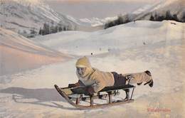 Thème   Sports D'hiver       La Luge. Avec Enfant  Winterfreuden     (voir Scan) - Wintersport