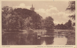 Deutsches Reich PPC Bad Cleve Kahnpartie Vom Kermisdahl Und Blick Auf Die Schwanenburg Hotel - Café Scho KLEVE 1937 - Kleve