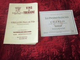 DEPLIANT PUBLICITAIRE TARIF VIN TOURAINE VRILLON FAVEROLLES-S-CHER Bistrot Alimentation Étiquette Vignoble CHABLIS  2004 - Andere & Zonder Classificatie