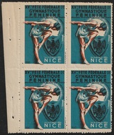 Vignette Errinophilie Fête Fédérale De Gymnastique Féminine 1934 Nice Bloc De Quatre - Sport