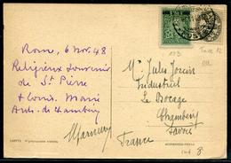 VATICAN - N° 122 + TAXE N° 12/ CP DU 6/11/1948 POUR CHAMBERY - TB - Cartas & Documentos