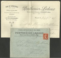 03 - ALLIER / CUSSET / Enveloppe & Lettre à Entete " Vins & Spiritueux PONTHENIER - LEDOUX " / 1915 - Food