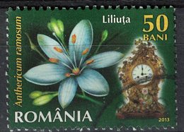 Roumanie 2013 Oblitéré Used Plante Anthericum Ramosum Et Ancienne Horloge SU - Usati
