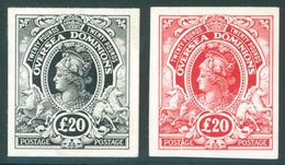 COLONIAL PROOFS 1910 Overseas Dominions £20 Black & £20 Red 'Postage/Postage' Imperf Plate Proofs On Thin Glazed Card By - Sonstige & Ohne Zuordnung