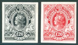 COLONIAL PROOFS 1910 Overseas Dominions £20 Black & £20 Red 'Postage/Postage' Imperf Plate Proofs On Thin Glazed Card By - Other & Unclassified