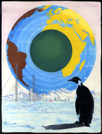 PENGUINS Mongolia - 1980 Art Work For The Antarctic Exploration Miniature Sheet On Card (background Only, No Value Or In - Autres & Non Classés