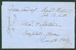 PENGUINS Tasmania - 1871 Demand For Road Rate From Penguin To Campbell Town Postally Used, Bearing PENGUIN 14.11.71 In M - Other & Unclassified