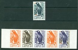 PENGUINS Terres Australes Et Antarctiques Francaises - 1976 Imperf Trial Colour Plate Proof Imperf Strip Of Five Of The  - Sonstige & Ohne Zuordnung