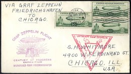 1933 Centenary Of Progress Flight Pictorial Cacheted Flown Friedrichshafen To Chicago, Franked 50c Zeppelin (3), Tied Ne - Autres & Non Classés