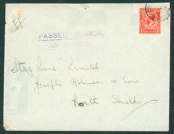 1917 'Ascension' Embossed (on Reverse) Govt. Envelope Addressed To N.Shields, Franked GB. 1d Scarlet Adhesive Tied By As - Otros & Sin Clasificación