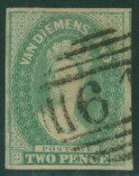 1856-57 Thin White Paper, No Wmk 2d Dull Emerald Green, Used By Neat, Large Part Hobart '61' Numeral, Tiny Cover Crease  - Andere & Zonder Classificatie