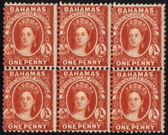 1882 CCA 1d Scarlet Vermilion Perf 12 Block Of Six (pos 1-3/11-13) On Sheet, Showing Pos. 3 Plate Scratch (between T And - Autres & Non Classés