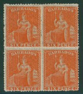 1861-70 6d Orange, No Wmk, Rough Perf 14 To 16, Block Of Four With Wonderful Colour & Decent Centring For This Issue, Br - Sonstige & Ohne Zuordnung