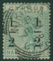 1886 CCC ½ On ½pi Emerald Green Surcharged Type 10, VFU With Nikosia Squared Circle D/stamp, SG.28. Cat. £425. (1) - Sonstige & Ohne Zuordnung