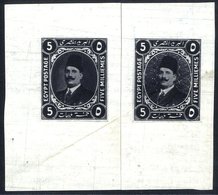 1922 Harrison Essay For 5m King Fuad Issue Horizontal Pair In Black On Thin Gummed Paper. Zeheri 78. Very Scarce Diagona - Autres & Non Classés