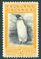 1933 Centenary 5s King Penguin Stamp (SG.136a) In The Black & Yellow-orange Shade Fine UM With BPA Cert. SG. £3250 - Autres & Non Classés