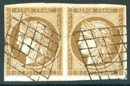 1849-52 10c Ceres Horizontal Pair With Good To Mainly Huge Margins FU With Two Grid Cancels, Attractive. (2) - Autres & Non Classés