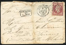 1865 Envelope Addressed To Poulo - Penang, Malacca, Bearing French Napoleon 80c Rose (Yv17b), Tied '532' In Dotted Lozen - Autres & Non Classés