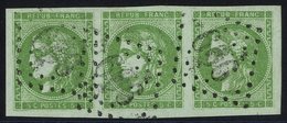 1870 5c Ceres Yellow Green, A Superb Large Margined STRIP OF THREE Each With Fine Gros Chiffres Cancel, First Stamp With - Other & Unclassified