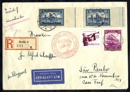 1935 Registered Envelope To Brazil, Franked 2mk Cologne (2) + 40pf Railway Centenary, Cancelled Berlin C.d.s.   Fine. - Andere & Zonder Classificatie