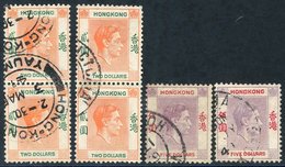 1938 $5 Dull Lilac & Scarlet, VFU (2) + $2 Red-orange & Green, VFU Vertical Pairs (2), 1st Postmarked Victoria, Other Pm - Other & Unclassified