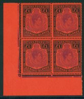 1952 Pl.13, £1 Violet & Black/scarlet L/L Corner Marginal UM Block Of Four Minor Gum Crease U/R Stamp, SG.114c. (4) - Sonstige & Ohne Zuordnung