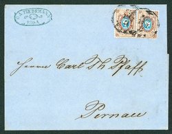 1864 Outer Letter Sheet To Pernau Bearing 1858 Perf 12½ 10k Blue And Brown Two Singles Riga C.d.s And Firms Oval Handsta - Autres & Non Classés