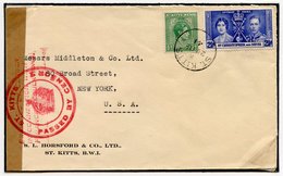 1941 (22 Dec) Envelope To USA, Franked At 3d, Showing Brown Sealing Tape At Left Tied By Circular 'ST.KITTS/Crown/PASSED - Autres & Non Classés