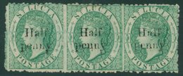 1863 Prepared For Use But Not Issued ½d On (6d) Emerald Green, Horizontal Strip Of Three, Centre Stamp With Hinge Remnan - Autres & Non Classés