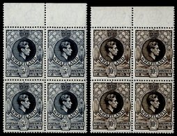 1938-54 Pl.13½ X 14 5s Grey & 10s Sepia (SG.37b & 38a) Each Top Marginal UM Block Of Four, Latter With Just A Hint Of Gu - Sonstige & Ohne Zuordnung