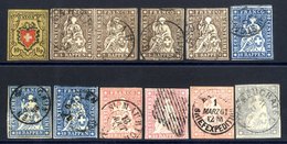 1850 10r (Rayon 11) Unused Clear To Good Margins, Small Fault, 1854 5r Pair, Singles (2), 10r (3), 15r (3), 1f All Used  - Autres & Non Classés