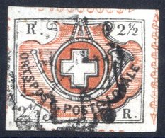 1850 Winterthur 2½ Rayon Black And Red Cancelled By Fine Zurich Rosette. Yv.11, 25+ 12. Scheller Cert (2018). (1) - Sonstige & Ohne Zuordnung