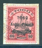 1914 Type 1 Opt By Catholic Mission 80pf Black & Carmine/rose 'Yacht' VFU On A Small Piece. SG.H9. Cat. £275. - Autres & Non Classés