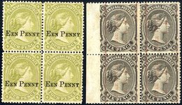 1882 1d On 4d Sage Green Block Of Four And 1885 2d On 6d Marginal Block Of Four But Central Horizontal Perfs Largely Sep - Sonstige & Ohne Zuordnung