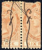 TOBAGO 1880 1d On Half 6d Orange Pair, Each Neatly Cancelled With Pen Stroke, Right Half Defective At Top But A Rare Mul - Sonstige & Ohne Zuordnung