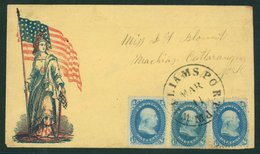 1861-65 Civil War Patriotic Covers Franked 1c Blue Single And Pairs All Tied Williams Fort MD C.d.s Addressed To Machias - Sonstige & Ohne Zuordnung