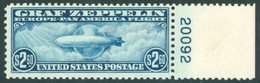 1930 $2.50 Zeppelin Right Side Marginal UM, With Marginal Plate Number, Superb Fresh Example. SG.A689. - Autres & Non Classés