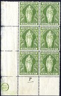 1899 ½d Yellow Green Lower Left Corner Marginal Block Of Six Incl. (2) Varieties - Lower Left Limb In 'F' Omitted (R8/2) - Autres & Non Classés