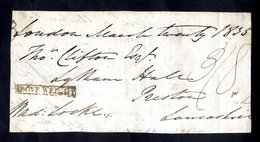 FREE FRANK FRONTS 1835 March 20th Free Front From London To Preston (franked Locke?), Charged 3/8 In M/s & Initialled, F - Sonstige & Ohne Zuordnung