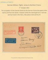 1942-43 WARTIME AIRMAIL 1942 German Military Flight From Jersey To France Cover Franked Jersey Arms 1d Tied Jersey C.d.s - Sonstige & Ohne Zuordnung