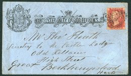 1870 Printed Envelope For 'Manchester Unity Of Good Fellows' With Coat Of Arms Franked 1d Red Brown Pl.129 Sent To Berkh - Sonstige & Ohne Zuordnung