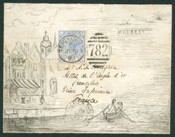 1881 Envelope Addressed To France Showing A Pen & Ink Illustration Of A Quay Side View & Someone Rowing, Franked 2½d Blu - Sonstige & Ohne Zuordnung