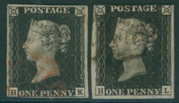 Plate 4 HK, Cancelled In Red, Close Cut At Base (thin In Margin), HL Cancelled In Black, Close Cut At Top. (2) - Autres & Non Classés